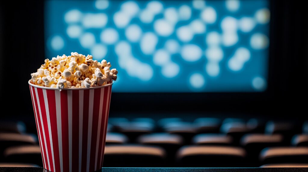Bol de palomitas en una sala de cine